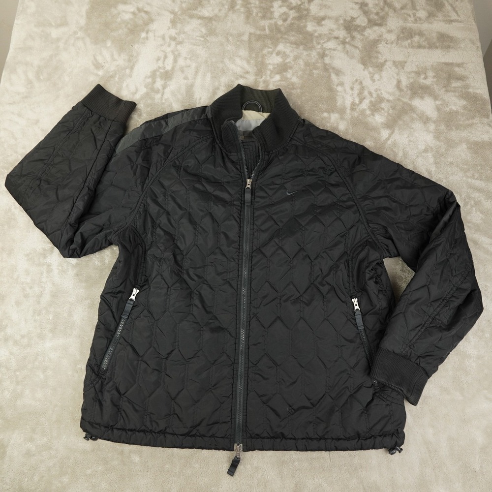 Nike Vintage Y2K Quilted Puffer Jacket Men's XL Black Full Zip Hexagon Outdoor
